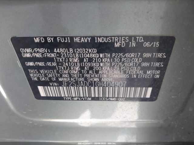 2016 SUBARU FORESTER JF2SJADC1GH404907 Photo 8