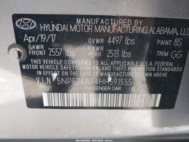 5NPE24AF4HH591555 Hyundai SONATA SE