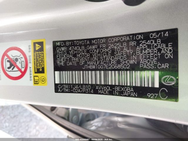 JTHBW1GG7E2068502 Lexus ES 300H