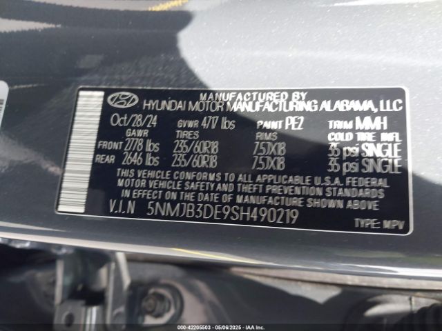 5NMJB3DE9SH490219 Hyundai TUCSON SEL