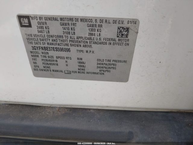 3GYFNBE37ES596096 Cadillac Srx Luxury Collection