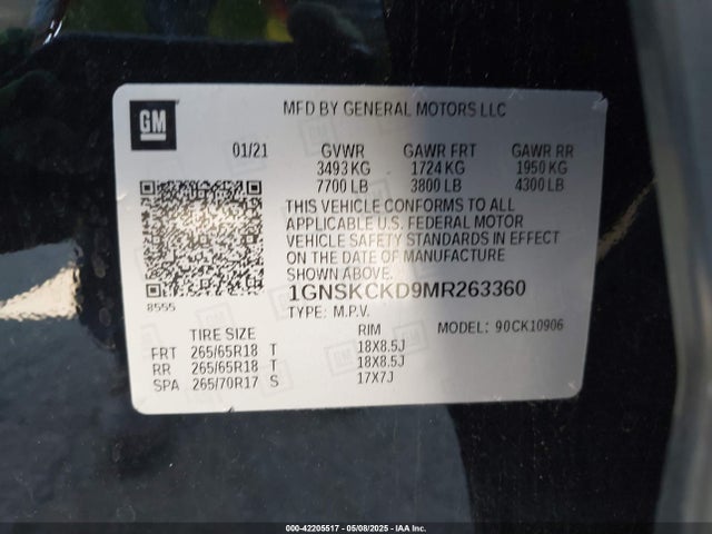 1GNSKCKD9MR263360 Chevrolet Suburban 4wd Lt