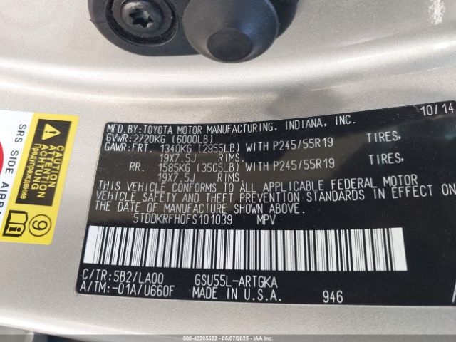 5TDDKRFH0FS101039 Toyota 2gr-fe