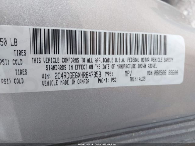 2017 DODGE GRAND CARAVAN 2C4RDGEGXHR847359 Photo 8