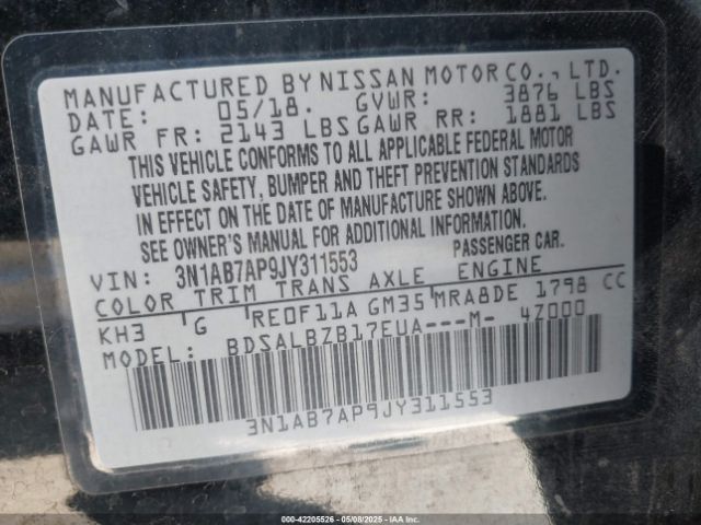 3N1AB7AP9JY311553 Nissan SENTRA S