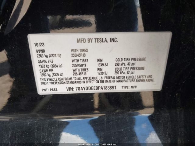 7SAYGDEE0PA183891 Tesla Model Y Awd/long Range Dual Motor All-wheel Drive