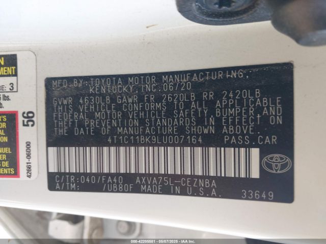 2020 TOYOTA CAMRY 4T1C11BK9LU007164 Photo 8
