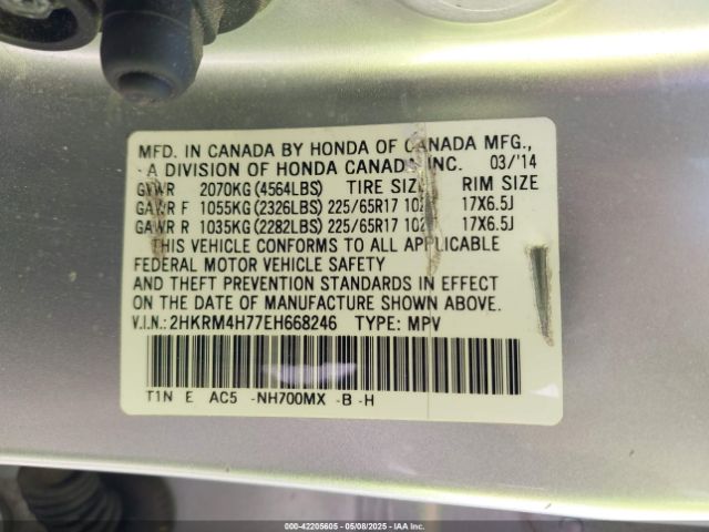2HKRM4H77EH668246 Honda Cr-v Ex-l