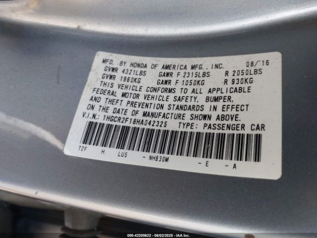 1HGCR2F18HA042325 Honda Accord Sport Se