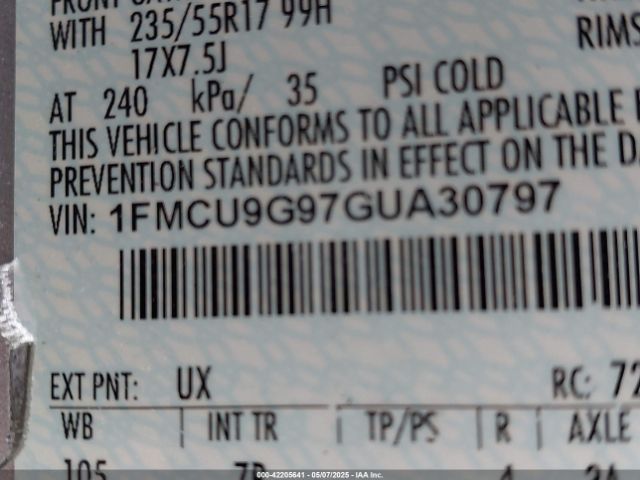 1FMCU9G97GUA30797 Ford ESCAPE SE
