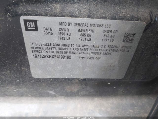 1G1JC5SHXF4199192 Chevrolet Sonic Lt Auto