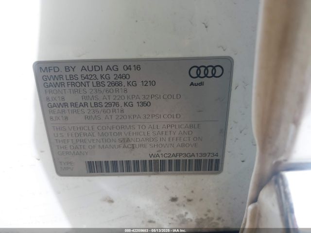 WA1C2AFP3GA139734 Audi Q5 2.0t Premium