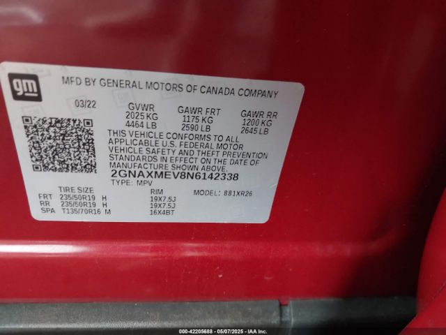 2022 CHEVROLET EQUINOX 2GNAXMEV8N6142338 Photo 8