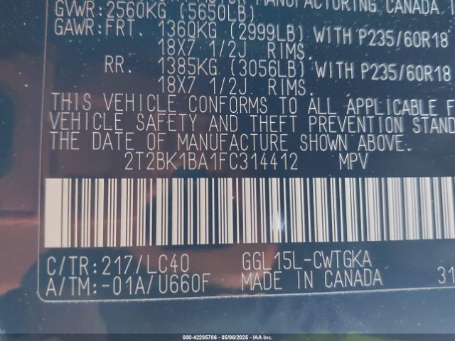 2T2BK1BA1FC314412 Lexus RX 350