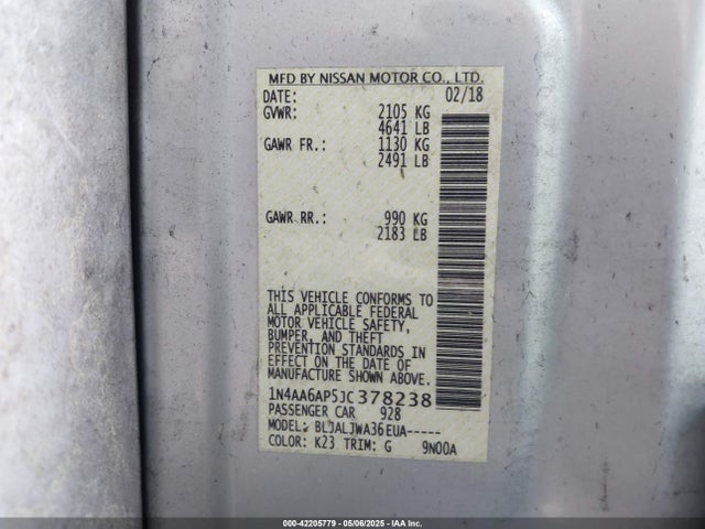 1N4AA6AP5JC378238 Nissan Maxima 3.5 Sv