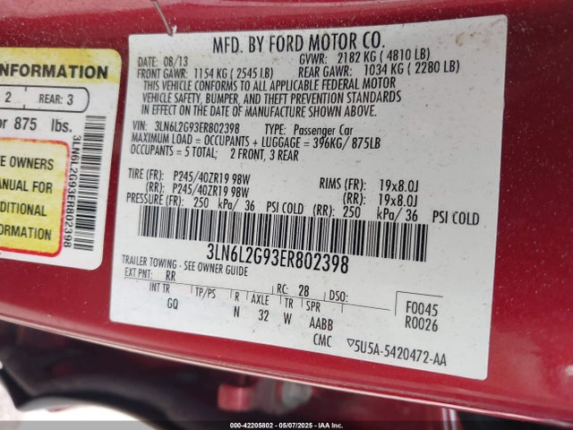 Lincoln MKZ 2014 3LN6L2G93ER802398 Image 9