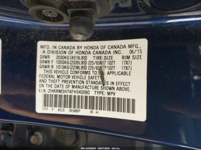 2HKRM3H74FH540090 Honda Cr-v Ex-l