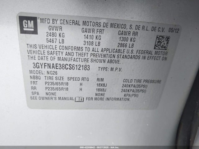 2012 CADILLAC SRX 3GYFNAE38CS612183 Photo 8