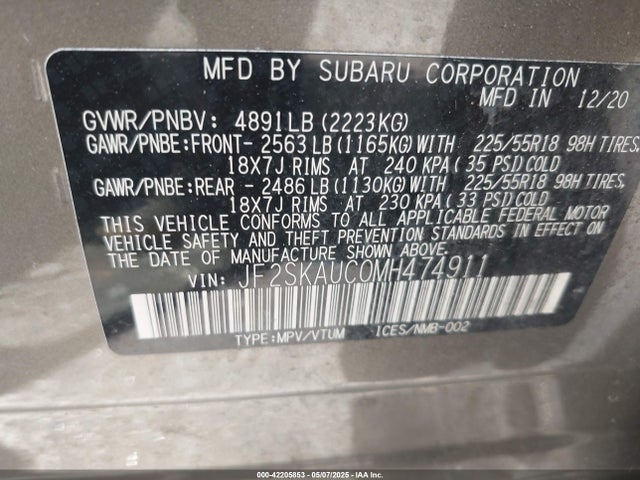 JF2SKAUC0MH474911 Subaru Forester Limited