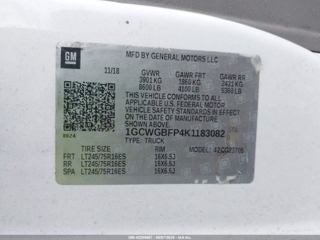 1GCWGBFP4K1183082 Chevrolet Express 2500 Work Van