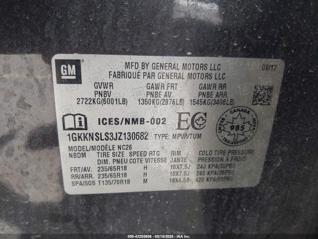 1GKKNSLS3JZ130682 GMC lgx - direct injection, variable valve timing, alum, gen 2