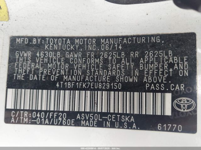 4T1BF1FK7EU829150 Toyota CAMRY SE