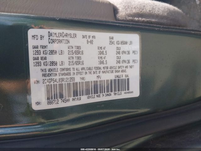 2003 CHRYSLER TOWN & COUNTRY 2C4GP54L03R121259 Photo 8