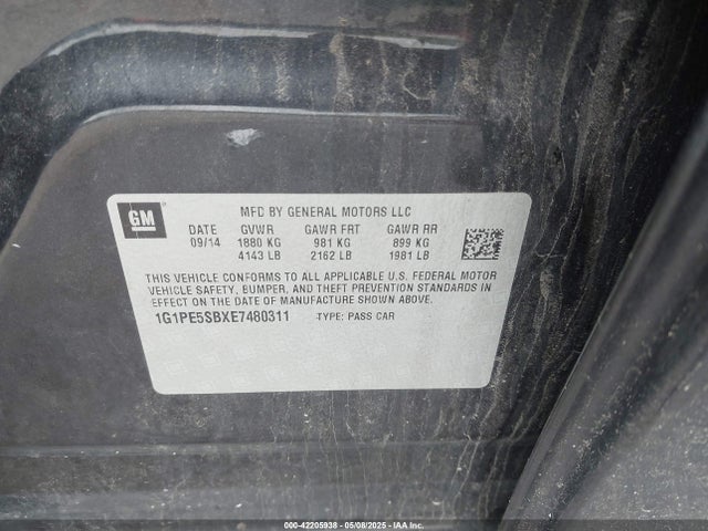 1G1PE5SBXE7480311 Chevrolet Cruze 2lt Auto