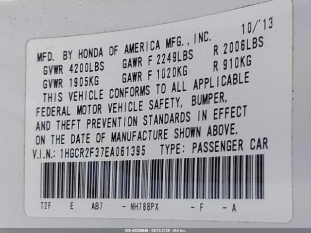 1HGCR2F37EA061395 Honda ACCORD LX