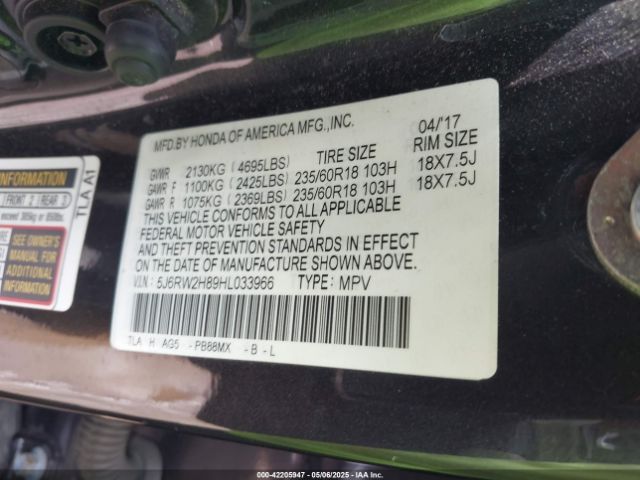 5J6RW2H89HL033966 Honda CR-V