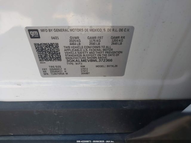 3GKALMEV8ML372366 GMC Terrain Fwd Sle
