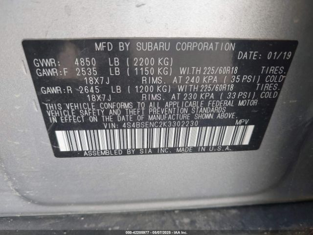 4S4BSENC2K3302230 Subaru Outback 3.6r Limited