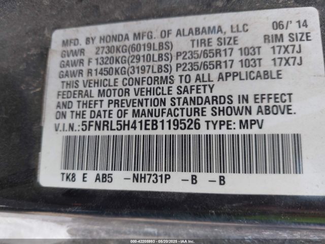 2014 HONDA ODYSSEY 5FNRL5H41EB119526 Photo 8