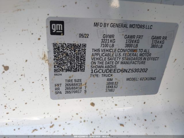 1GCUDEED6NZ530202 Chevrolet Silverado 1500 4wd  Short Bed Rst