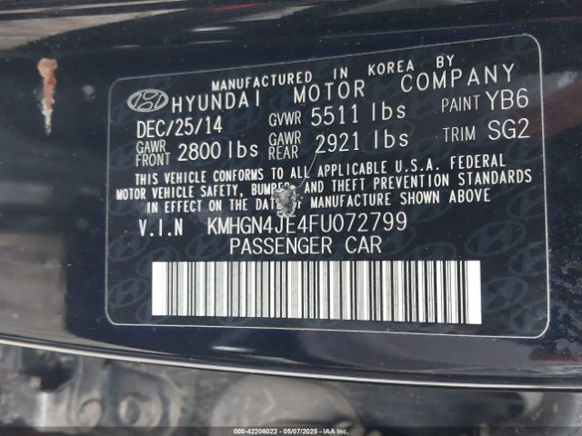 KMHGN4JE4FU072799 Hyundai Genesis 3.8