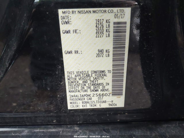 1N4AL3AP0HC256602 Nissan Altima 2.5 Sv