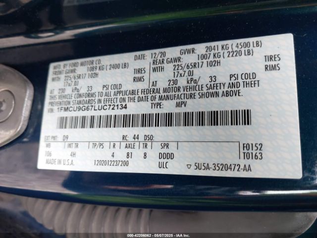 1FMCU9G67LUC72134 Ford ESCAPE SE