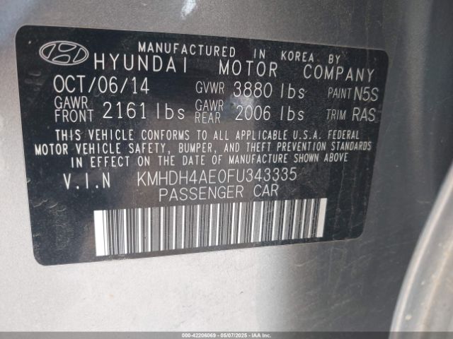 KMHDH4AE0FU343335 Hyundai Elantra Limited