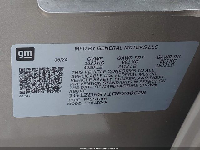 1G1ZD5ST1RF240628 Chevrolet Malibu Fwd 1lt