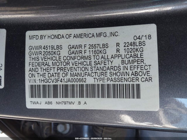 1HGCV3F41JA000662 Honda Accord Hybrid Ex