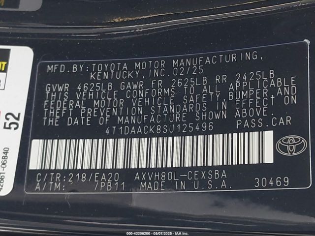 4T1DAACK8SU125496 Toyota CAMRY SE