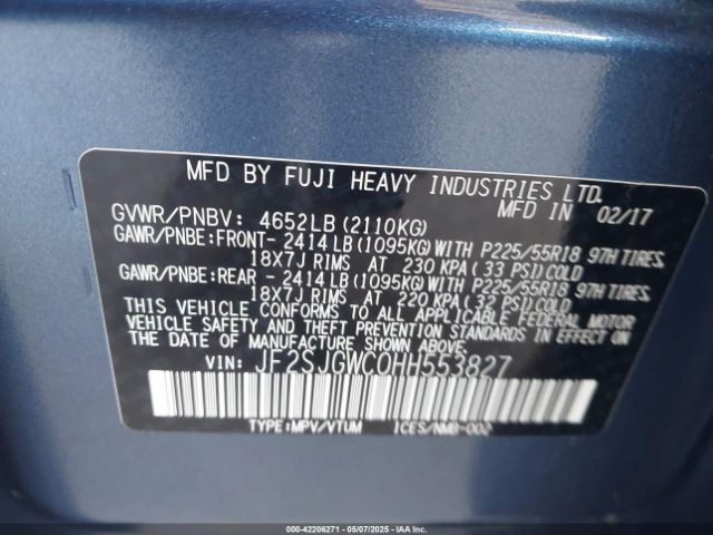 JF2SJGWC0HH553827 Subaru Forester 2.0xt Touring