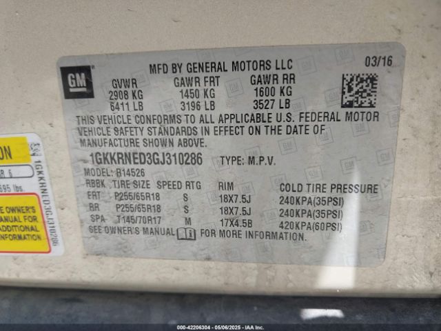 1GKKRNED3GJ310286 GMC Acadia Sle-1