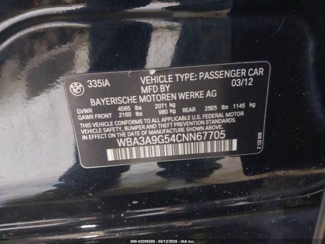 2012 BMW 335I WBA3A9G54CNN67705 Photo 8
