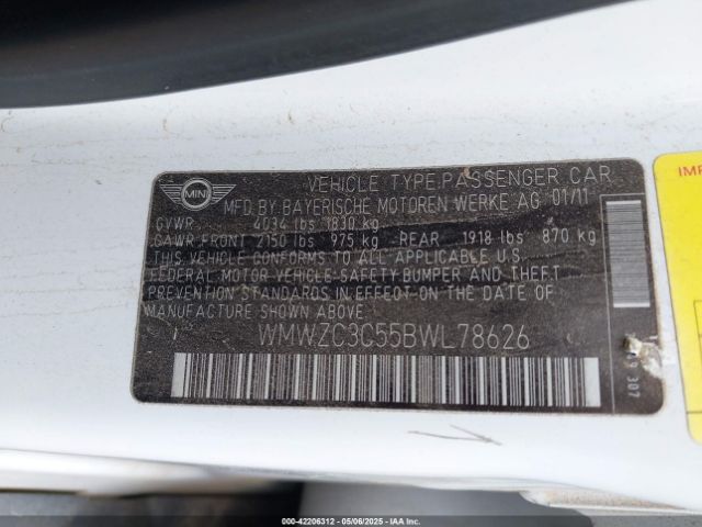 2011 MINI COOPER S COUNTRYMAN WMWZC3C55BWL78626 Photo 8