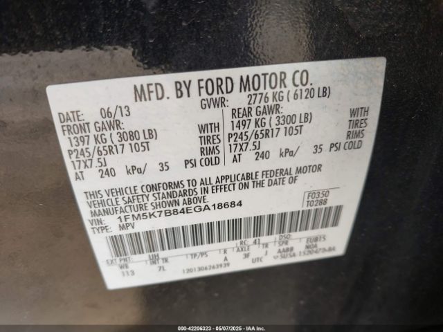 1FM5K7B84EGA18684 Ford Explorer