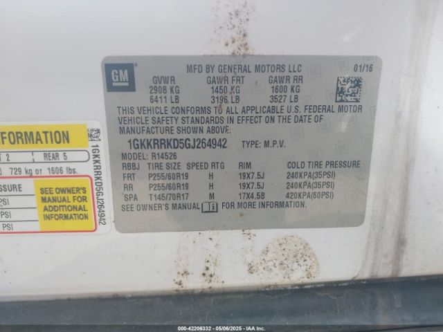 1GKKRRKD5GJ264942 GMC Acadia Slt-1