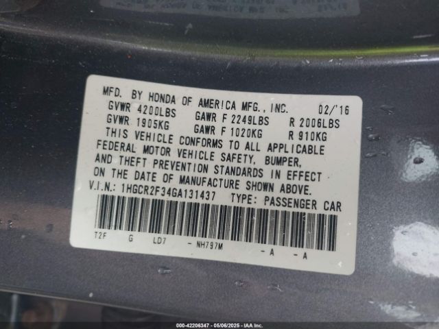 1HGCR2F34GA131437 Honda ACCORD LX