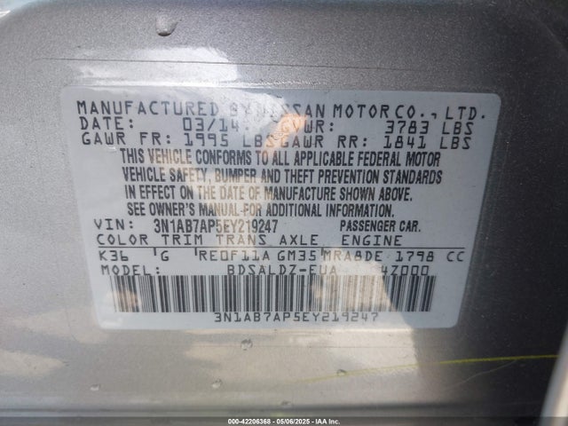 3N1AB7AP5EY219247 Nissan 2014