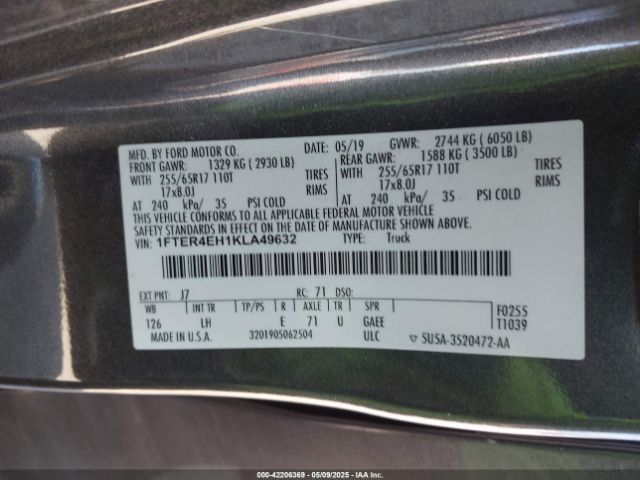 2019 FORD RANGER 1FTER4EH1KLA49632 Photo 8